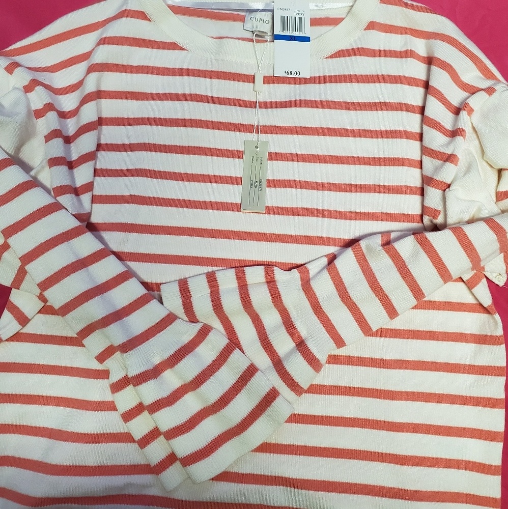 Bell Sleeve Striped Ruffle Sweater Top